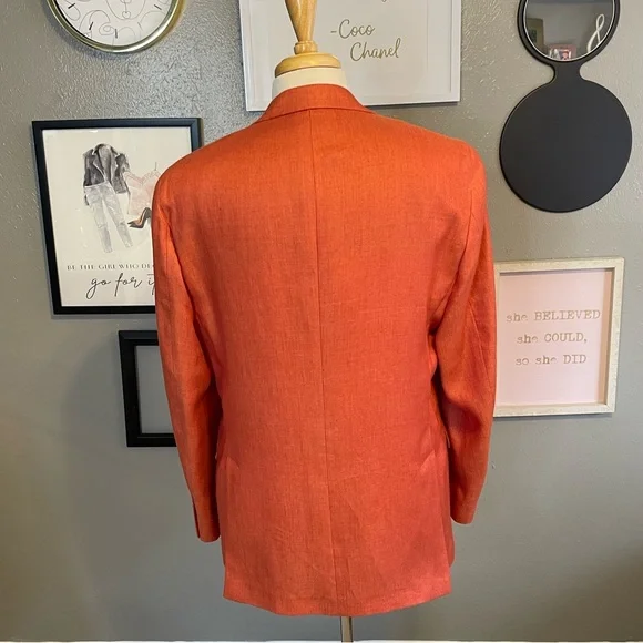 Maus & Hoffman Orange 100% Linen Blazer Sports Coat 42 Tall - Picture 3 of 16